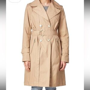 Womens Beige Double-Breasted Trench Coat with Belt